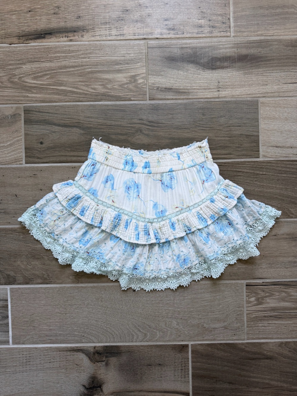 Cottagecore LoveShackFancy tiered ruffle mini skirt size P